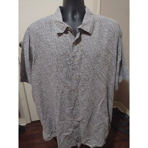 Men's Perry Ellis Linen Blend Paisley Print Gray Short Sleeve Button Up shirt 3X - Picture 1 of 11